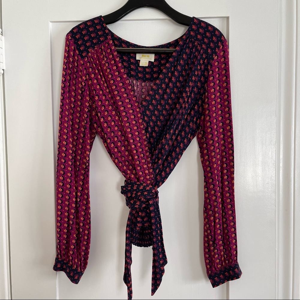 Anthropologie wrap/tie waist two-tone blouse